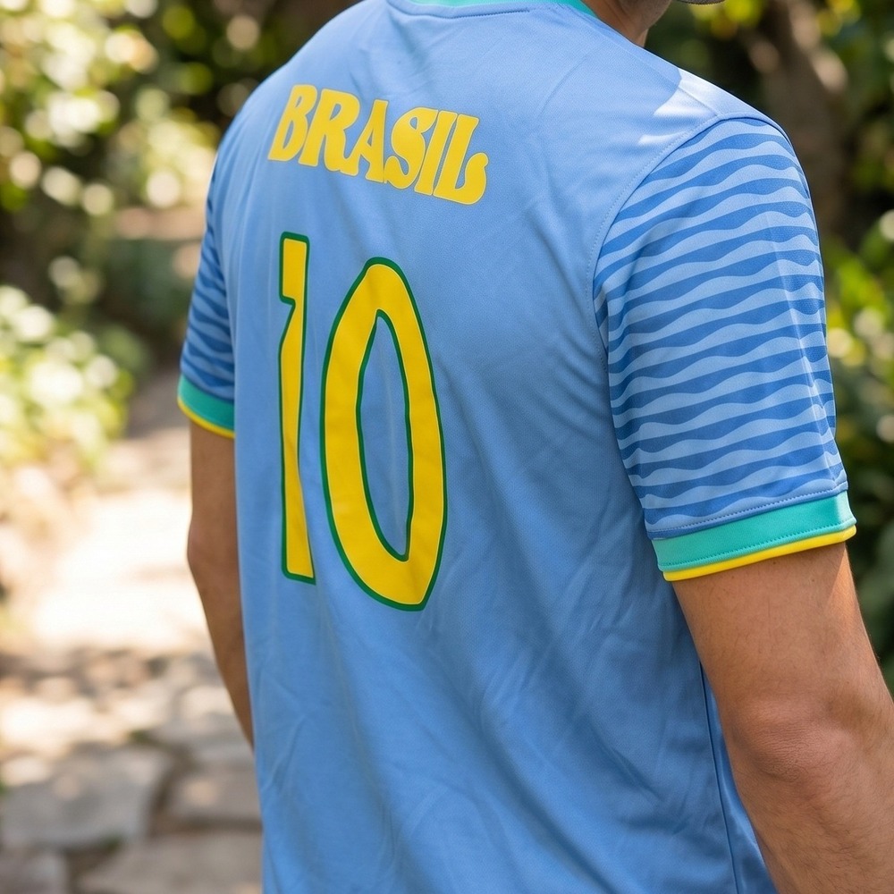 Nike Brazil 2024 Away National Team Soccer Jersey Blue Wave Pattern Number 10